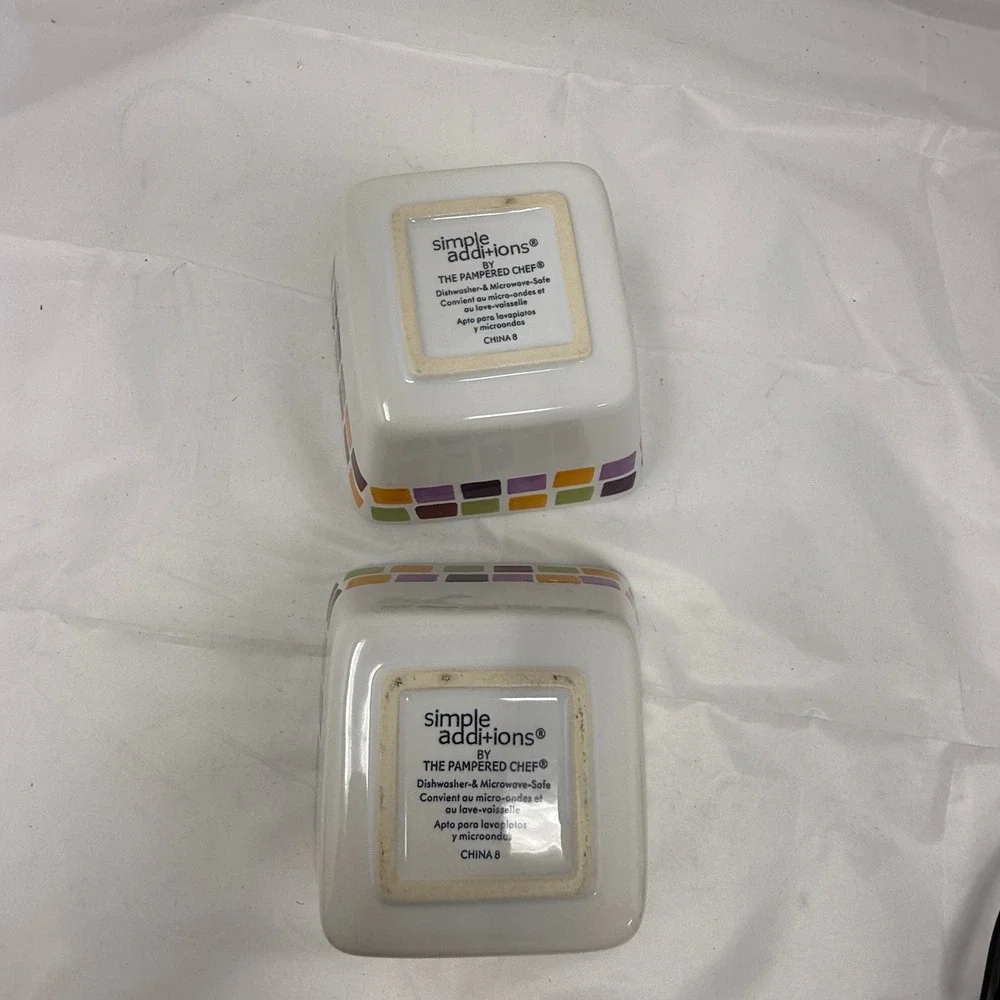 Pampered Chef Simple Additions Square Dipping Bowls Mosaic Tile Ceramic Set of 2